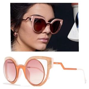 FENDI Cat Eye Sunglasses Paradeyes Brushed Orange Metal & Pink Glitter
